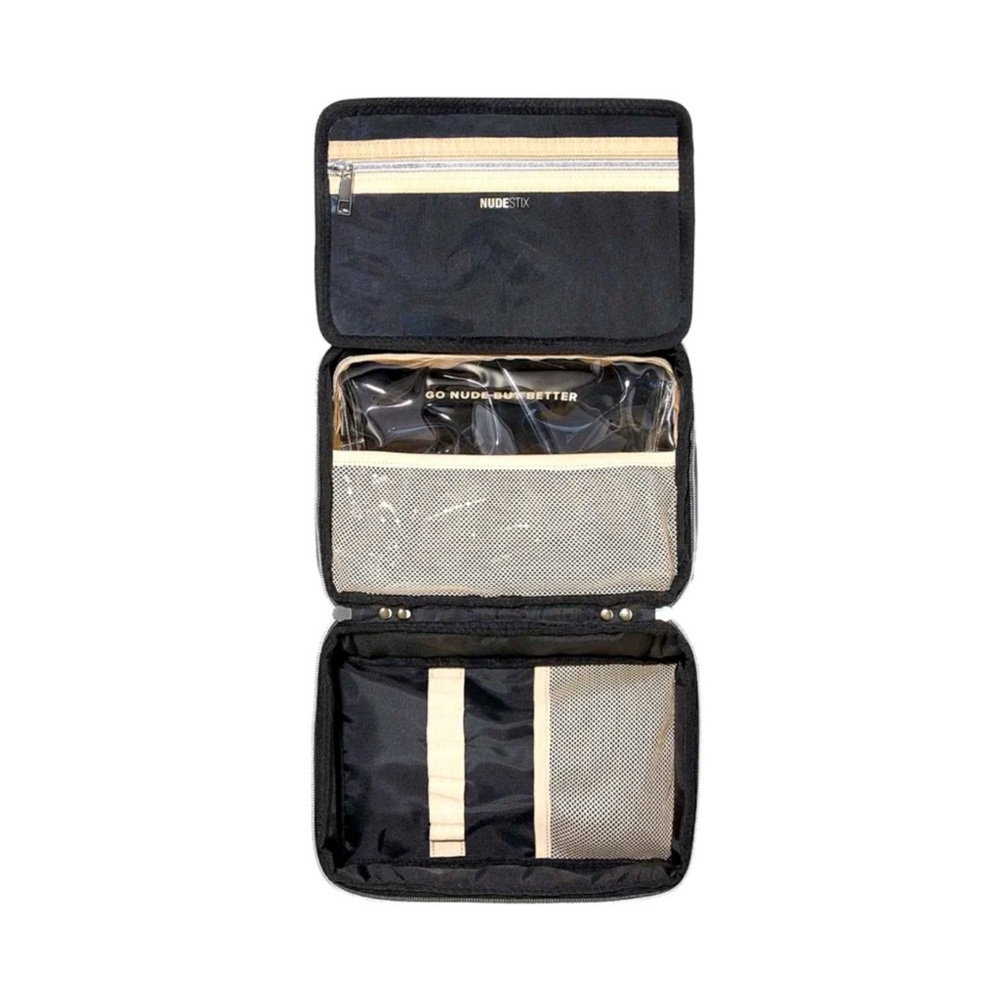 Nudestix Black Hanging Triple Compartment Makeup Cosmetic Bag